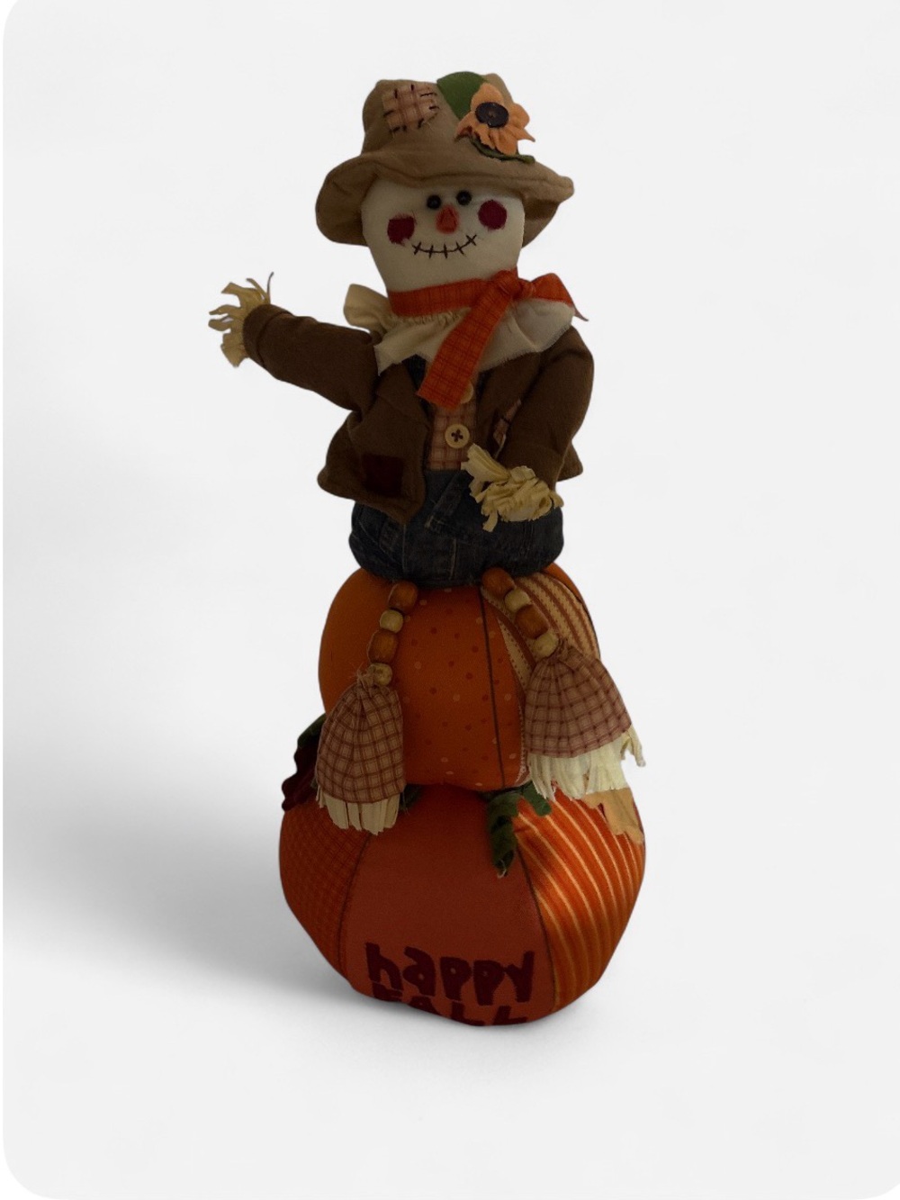 Autumn Harvest Scarecrow Pumpkin Stack Holiday Decor - Brown & Orange